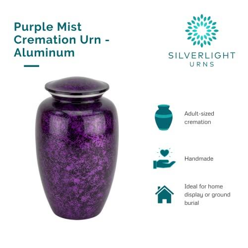 Silverlight Urns Purple Mist Cremation Urn for Ashes, Aluminum, Purple Urn, Adult Sized Cremation Urn, 10 Inches High