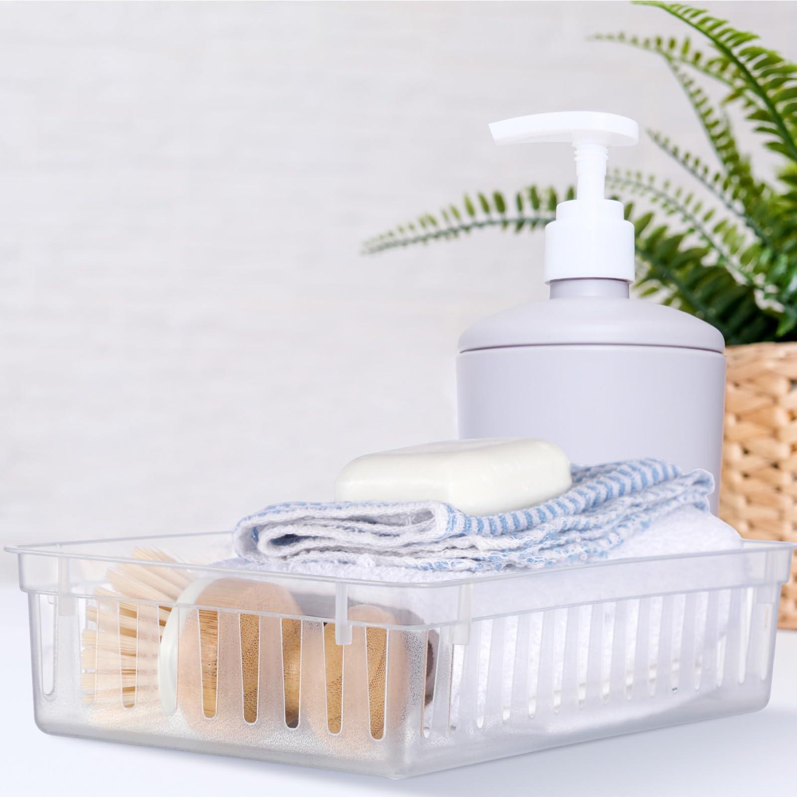 Wenqik Wenqik 24 Pcs Small Plastic Storage Baskets Bulk for Organizing 10.24 x 6.5 x 2.36 Inch Plastic Storage Bins Tray Organizer Bin Container for Bedroom Office Classroom Desktop(Clear)