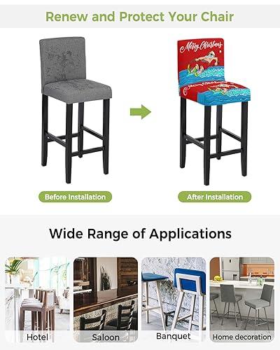 Boanket Red Santa Christmas Bar Stool Covers Set of 4 - Stretch Dining Chair Cover, Xmas Coastal Merry Christmas Kitchen Chair Slipcover Removable Counter Stool Cover for Island Chair, Pub Chair, Cafe