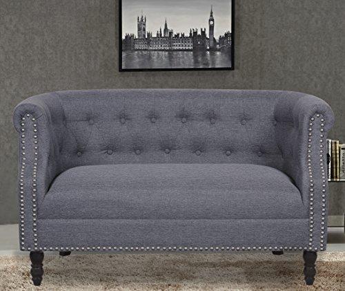 Container Furniture Direct Container Furniture Direct Huton Collection Contemporary Upholstered Linen Wingback Loveseat with Solid Wood Frame and Button Tufted Details, Dark Grey