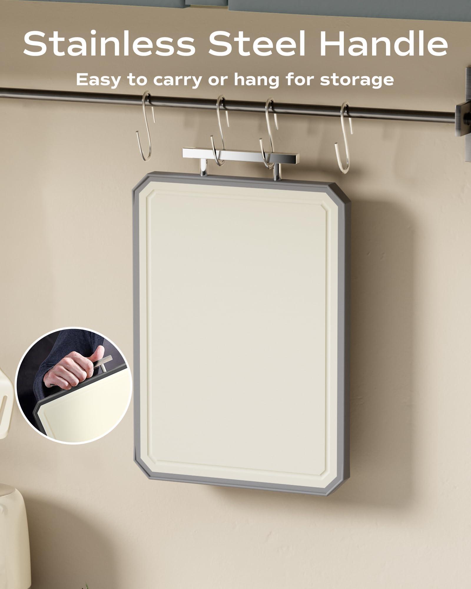 KLAPOLA SNOWCLAD Stainless Steel Cutting Board,Double Sided Steel Cutting Board for kitchen,Stainless Steel/Wheat straw pp Large Cutting Board for meat,Dishwasher Safe,non toxic Chopping Board,16 * 12 Inch