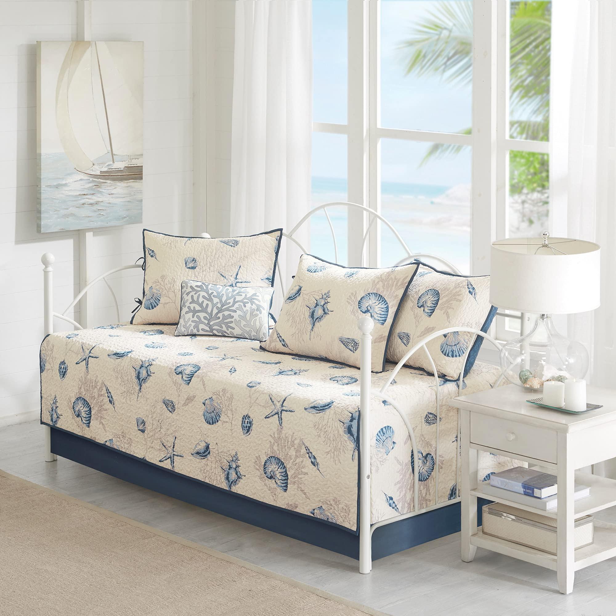 Madison Park Madison Park Daybed Cover Double Sided Quilting Casual Design All Season Bedding Set with Bedskirt, Matching Shams, Decorative Pillow, 75 in x 39 in, Seashell Blue