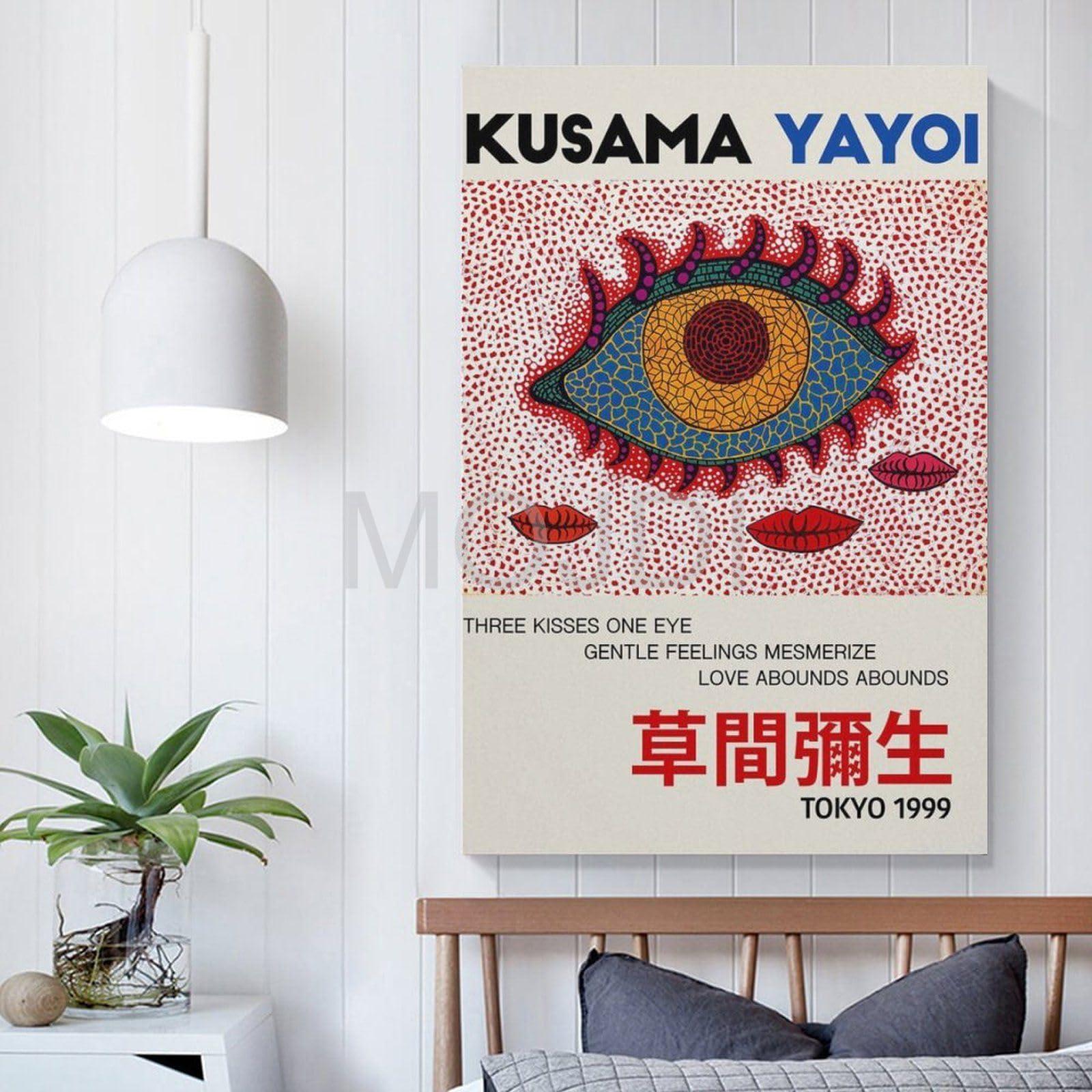 MOJDI MOJDI Yayoi Kusama Three Kisses One Eye Yayoi Kusama Poster Exhibition Postet Poster Yayoi Kusama Art Canvas Painting Wall Art Poster for Bedroom Living Room Decor 24x36inch(60x90cm) Unframe-style