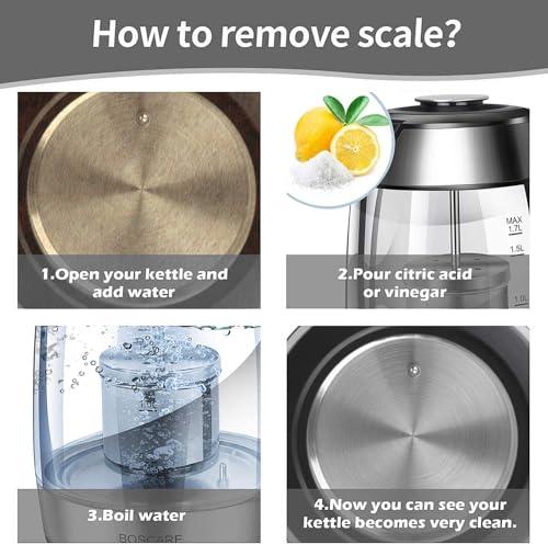 Fangflower Electric Glass Kettle 1.7L, Hot Water Boiler with 1500W Fast Boiling/ 5 Presets LED Indicator Lights/Removable Tea Infuser/Auto Shut-off