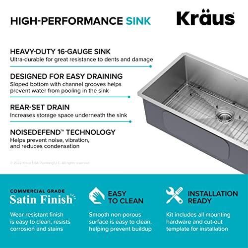 Kraus Kraus KHU100-32 Standart PRO 16 Gauge Undermount Single Bowl Stainless Steel Kitchen Sink, 32 Inch