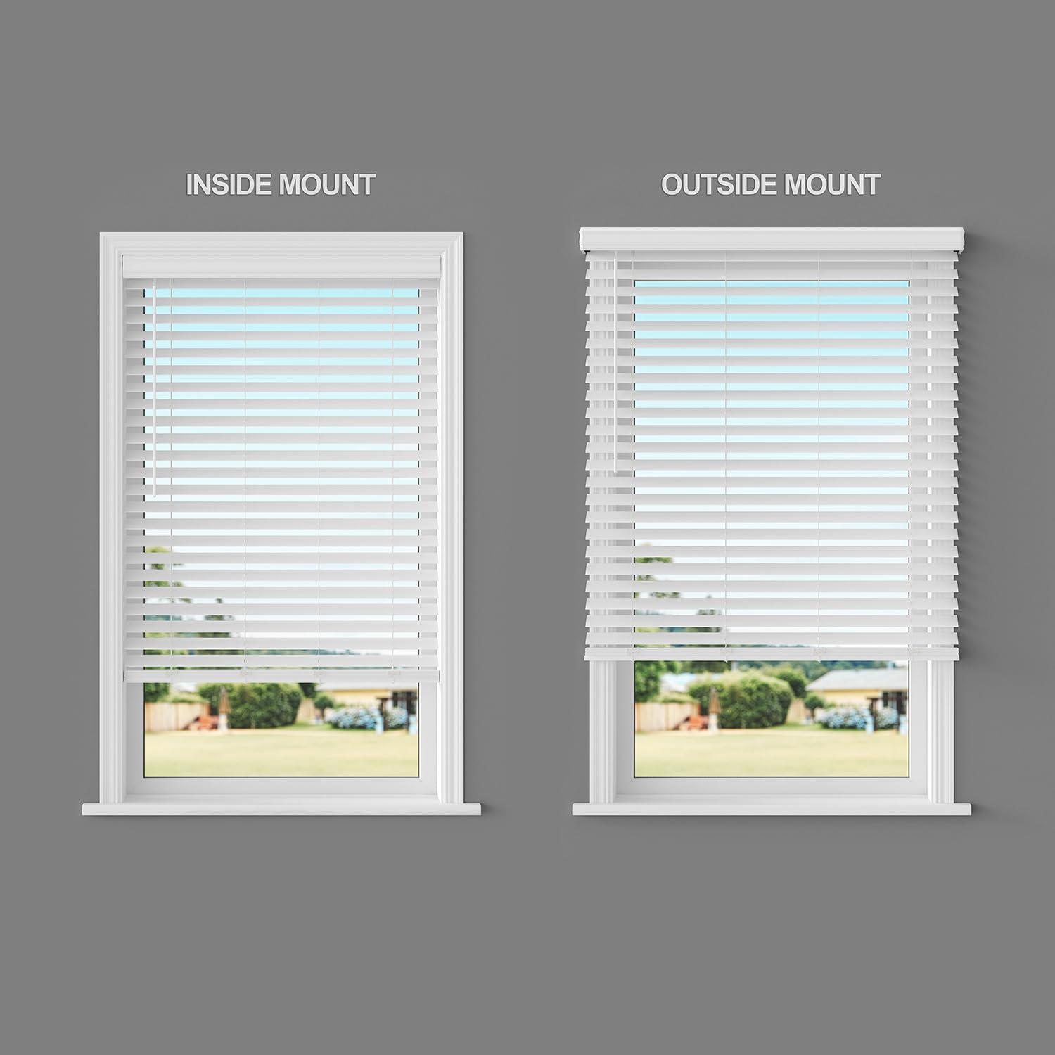 Lumino 2.5 Inch Cordless Faux Wood Blind, 60" W x 60" L - White Plantation Style Venetian Blinds, Over 400 Custom Sizes Starting at 29.97, Room Darkening Shades for Interior Windows by Lumino