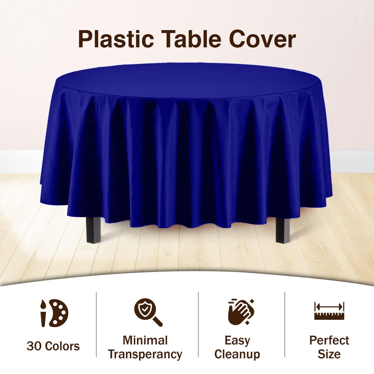Exquisite Exquisite 12-Pack Premium Plastic Tablecloth 84in. Round Table Cover - Navy Blue