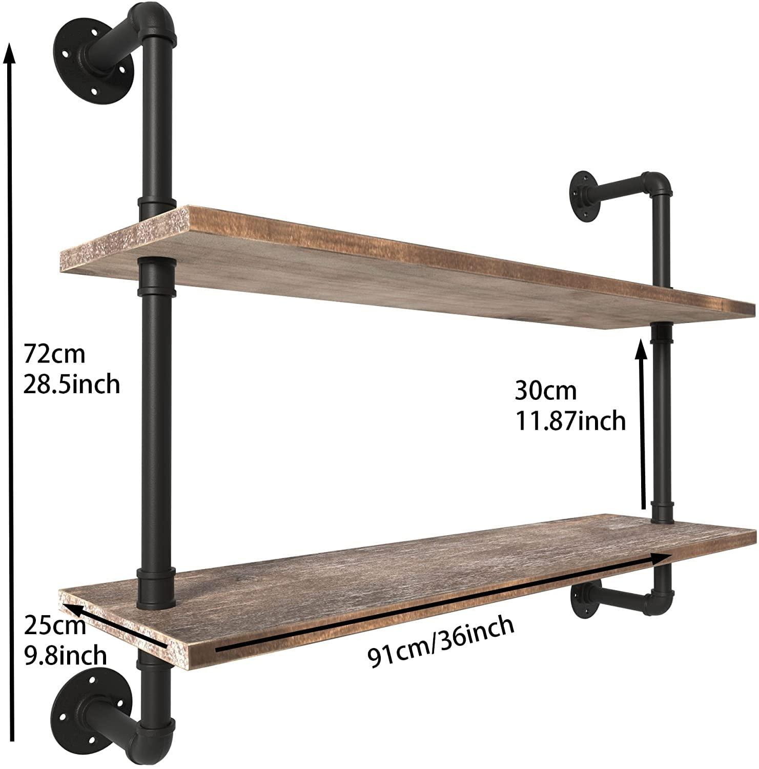 HDDFER Pipe Shelves Industrial Pipe Shelving Shelves Real wood Industrial Floating Pipe Shelves with Wood planks 36 inch Industrial Wall Shelves Rustic Hanging Bookshelf Farmhouse Kitchen Bar Shelving HDDFER