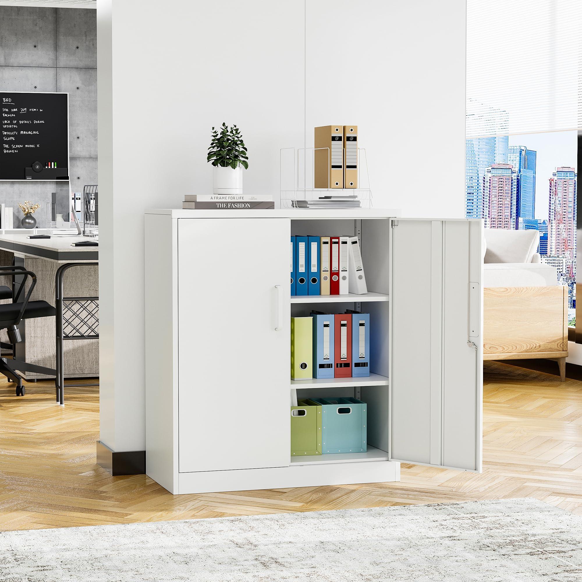 STANI Metal Storage Cabinet with 2 Doors, Lockable Steel Storage Cabinet with 2 Doors and Adjustable Shelves, Steel Lockable File Cabinet, Locking Tool Cabinets for Office,Home,Garage