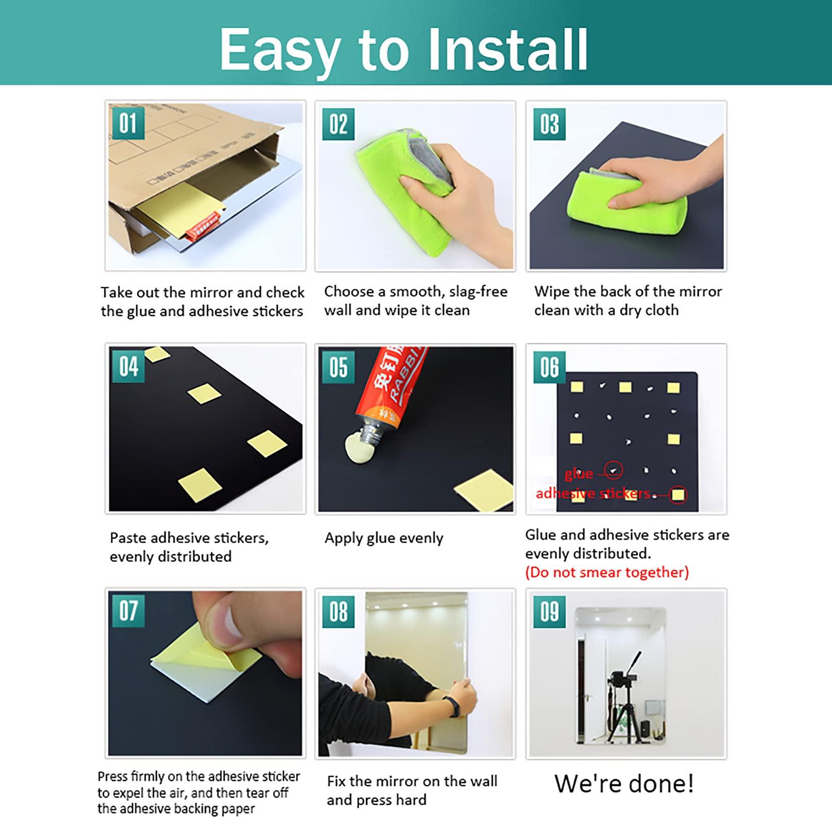 Byrotson Byrotson 4Pcs Square Glass Mirror Wall Stickers, DH Full Length Mirror Tiles Self Adhesive Frameless Mirror Sheets for Living Room, Dorm and Bathroom,Rounded,50x50cm