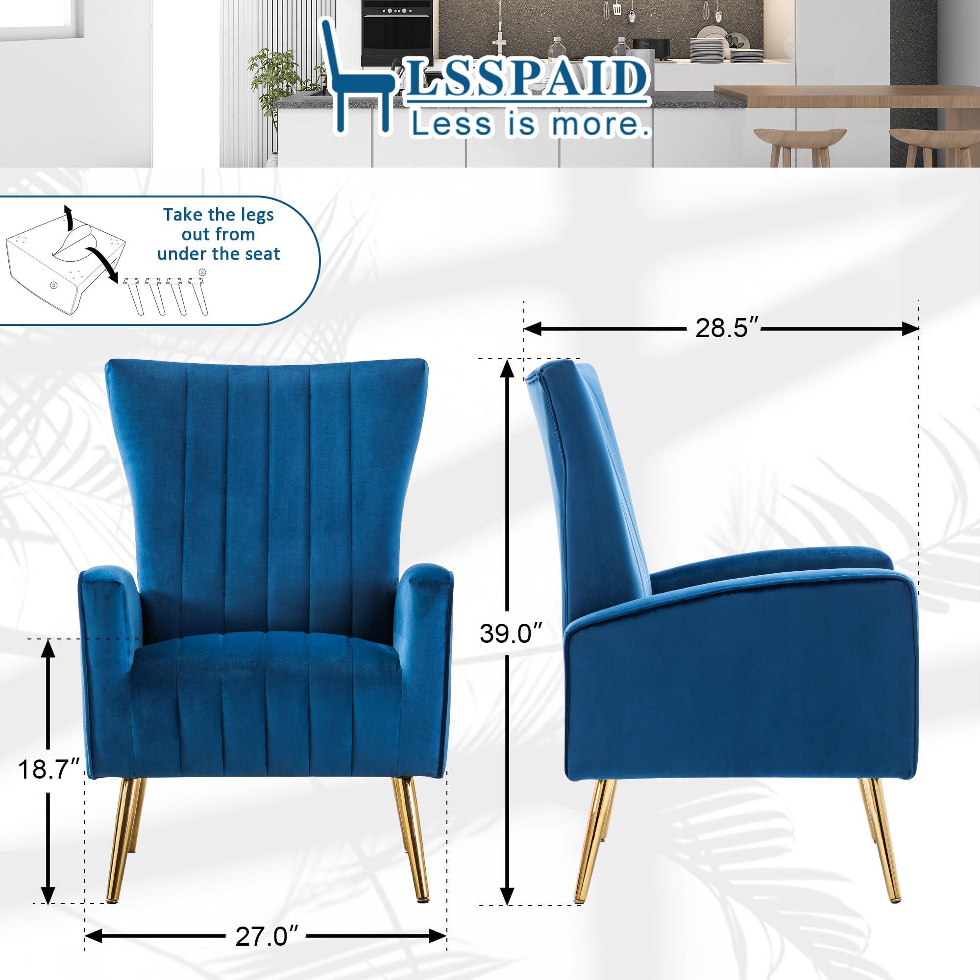 LSSPAID LSSPAID Velvet Accent Chairs Set of 2, Modern Fabric Upholstered Living Room Chairs Armchairs with Wing Back and Metal Legs, Navy Blue