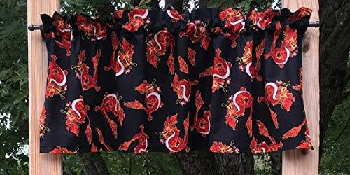 Generic Chinese Dragon Asian Red Fire Toss Dragons Black Handcrafted Valance