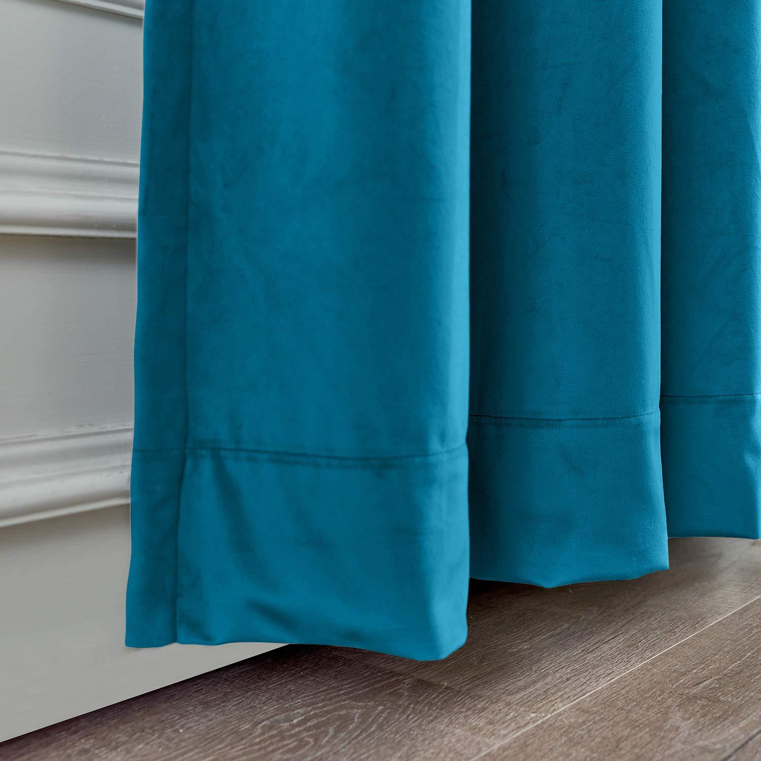 Macochico Macochico Soft Velvet Curtains Pinch Pleated Velvet Textured Drapes Panels for Bedroom Meetingroom Club Theater Living Room 50W x 84L Inch Blue (1 Panel)
