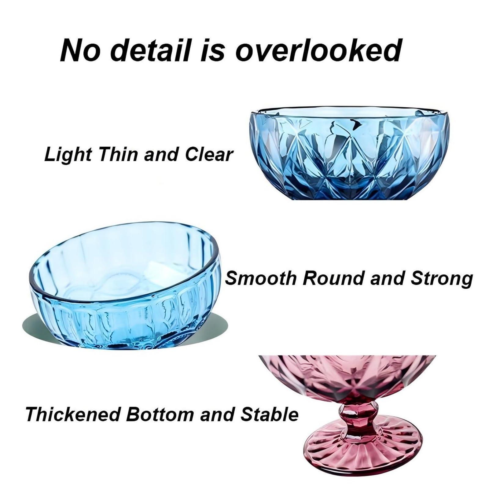 EQUALDEEP EQUALDEEP Colored Large Footed Tulip Glass Dessert Bowls Set, 10 Oz Vintage Ice Cream Glass Bowls, Small Bowls Snack Cups for Holiday Party Home Bar Office Christmas Dining Room (Blue,Eye Pattern)