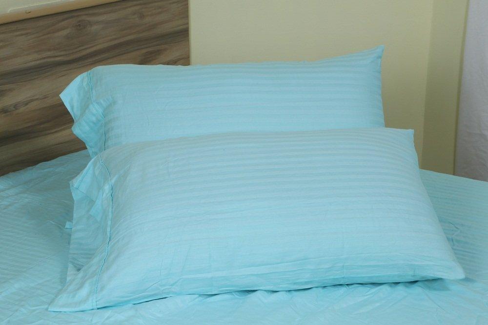 Egyptian Cotton Egyptian Cotton Nile Bedding Luxury high-Thread Count 4PCs Bed Sheet Set 13 Inches Pocket Depth Aqua Blue Striped Twin XL Size (1 Fitted Sheet,1 Flat Sheet & 2 Pillowcover)