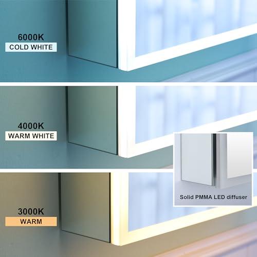 WELLFOR WELLFOR 30\" X 30\" Medicine Cabinet with Lights, 3X Magnification, Anti-Fog Mirrored Cabinet, Bathroom Vanity Medicine Cabinet with Outlets & USB Ports, Double Doors