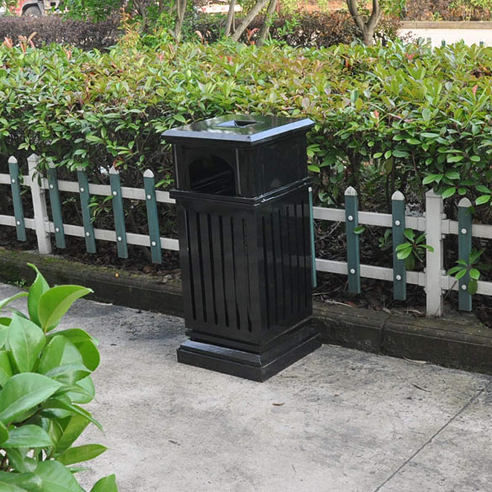 TOMYEUS TOMYEUS Outdoor Trash Can Outdoor Retro Trash Can Square Iron Commercial Waste Bin 35-inch Tall Recessed Panel Garbage Can, Recessed Decorative Panel, Black Garbage Enclosure