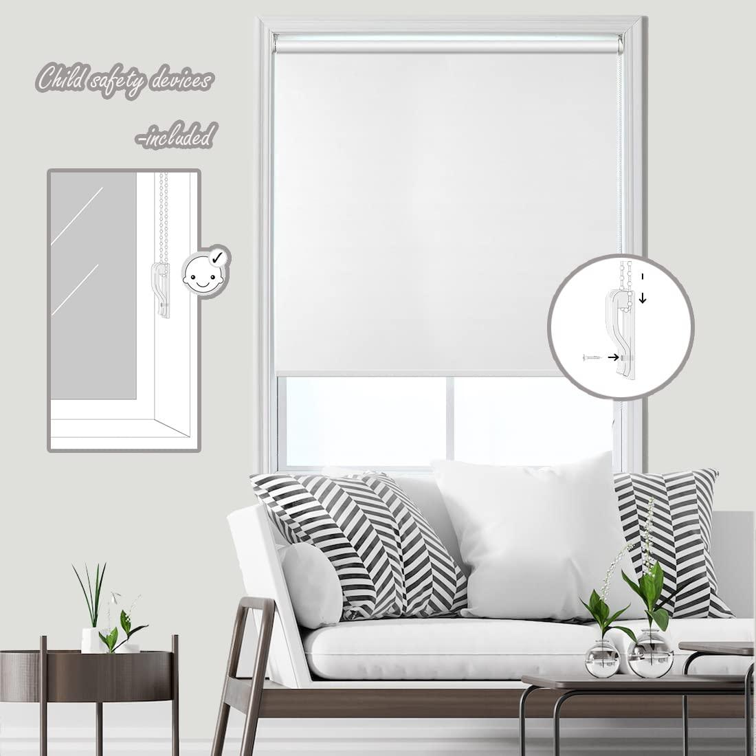 fhsblinds FHSBLINDS Custom Blinds for Windows Roller Shades for Windows-Room Darkening Waterproof Blackout Cut to Size Window Blinds & Shades for Home Kitchen Bedroom Office (White 100% Blackout, 38"W x 80"H)