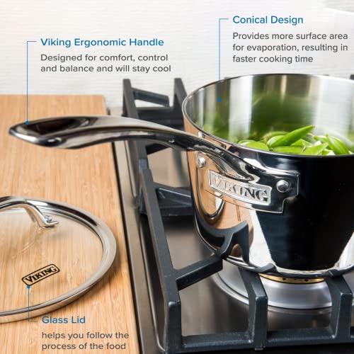 Viking Culinary Viking Culinary Contemporary 3-Ply Stainless Steel Saucepan, 2.4 Quart, Includes Glass Lid, Dishwasher, Oven Safe, Works on All Cooktops including Induction