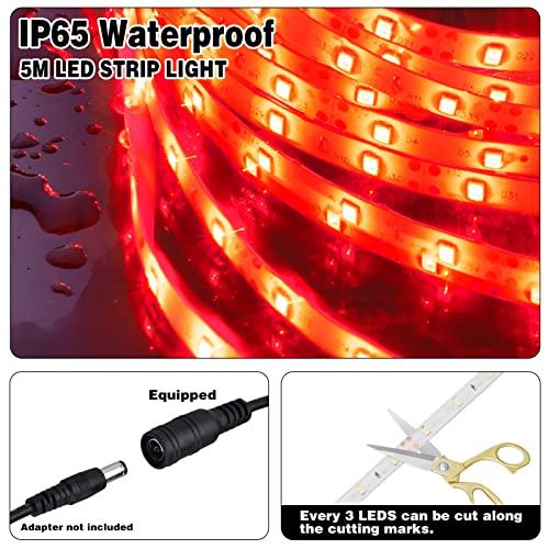 iNextStation iNextStation 12V LED Light Strip IP65 Waterproof Red LED Strip Lights 16.4ft/5m Cuttable 300 SMD 2835 LED Tape Flexible Led Lights for Bedroom Outdoor Indoor Decor (Power Adapter not Included)