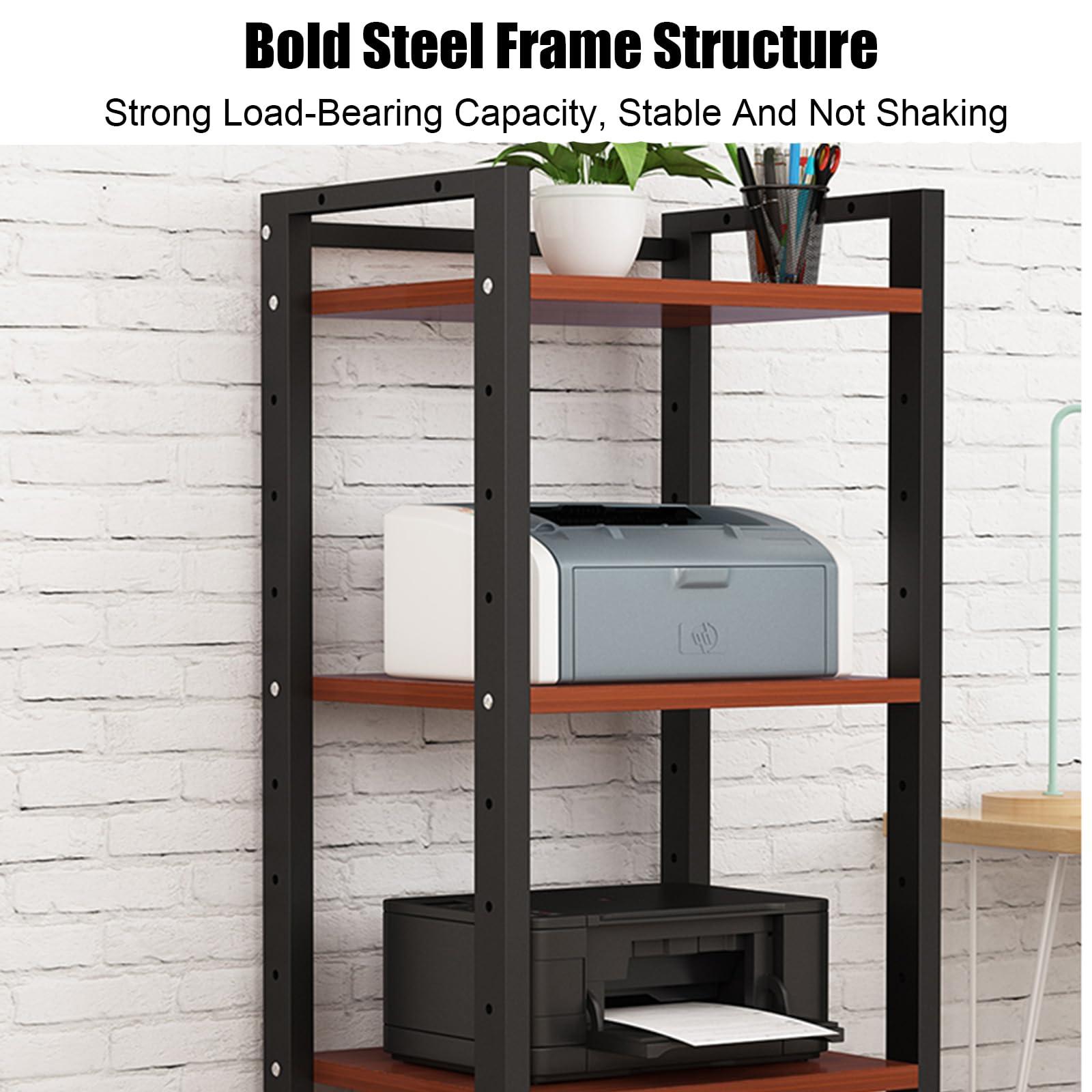 JIXDILO JIXDILO 4-Tier AV Media Stand with Wheels Adjustable Height Wooden Shelves Stereo Component Cabinet Storage Rack Audio Rack Tower for DVD Players Game Console TV Box(7-Tier, White+Wood)