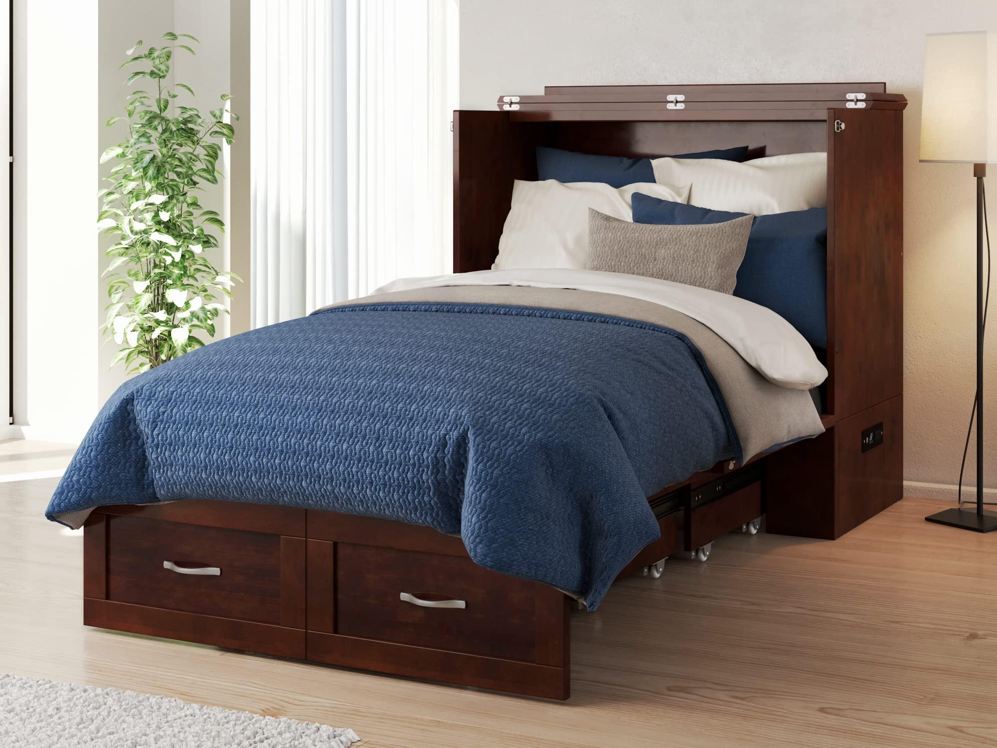 AFI AFI Hamilton Twin XL Murphy Bed Chest with Mattress, Storage, and Built-in Charger in Walnut