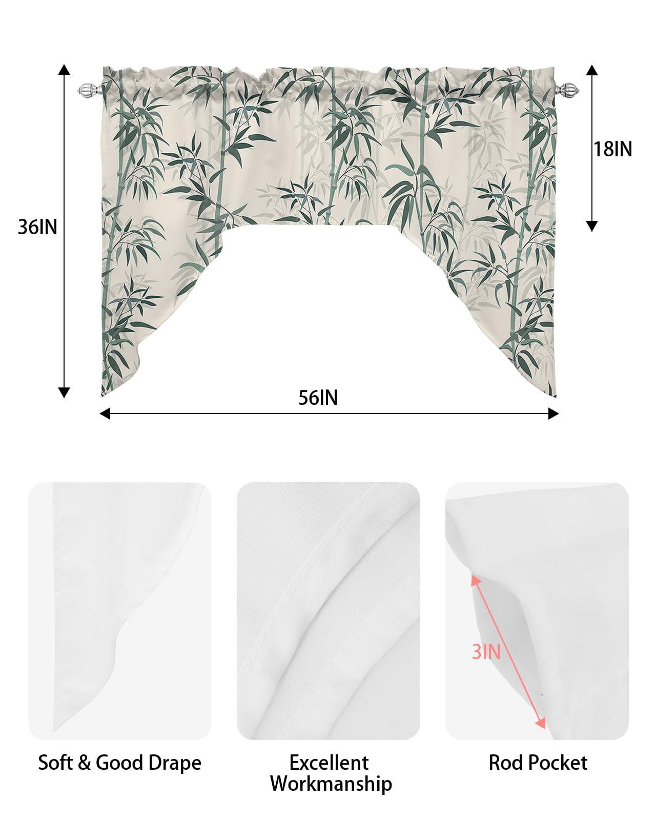 Jolunifun Asian Japanese Swag Valance Kitchen Curtains,Rod Pocket Valance Curtain Panels for Bedroom Bathroom Cafe Windows,Chinese Retro Bamboo Rustic Oriental Traditional Farmhouse Ink Painting 56''x36''