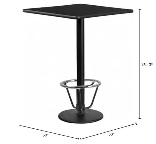 EMMA + OLIVER EMMA + OLIVER 30\" Square Black Laminate Bar Table Top-18 RD Base/Foot Ring