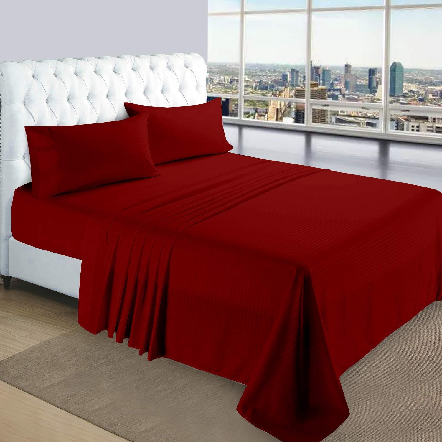 Bedding Kraft Bedding Kraft Bed Sheet Set - Burgundy Stripe Full Size 6 PC\'s Sheet Set - 1500 TC Cotton Sheets - Rich 100% Egyptian Cotton - Fits Mattress Upto 21 Inch Deep Pocket - Extra Deep Pocket Set