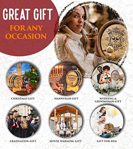 ReCoop ® Barrels 10 Liter American Oak Whiskey Aging Barrel (2.5 gallon) with Stand, Bung, and Spigot | Age Cocktails, Bourbon, Tequila, Beer, Wine and More! | Laser Engraved RUM Barrel B523 Design