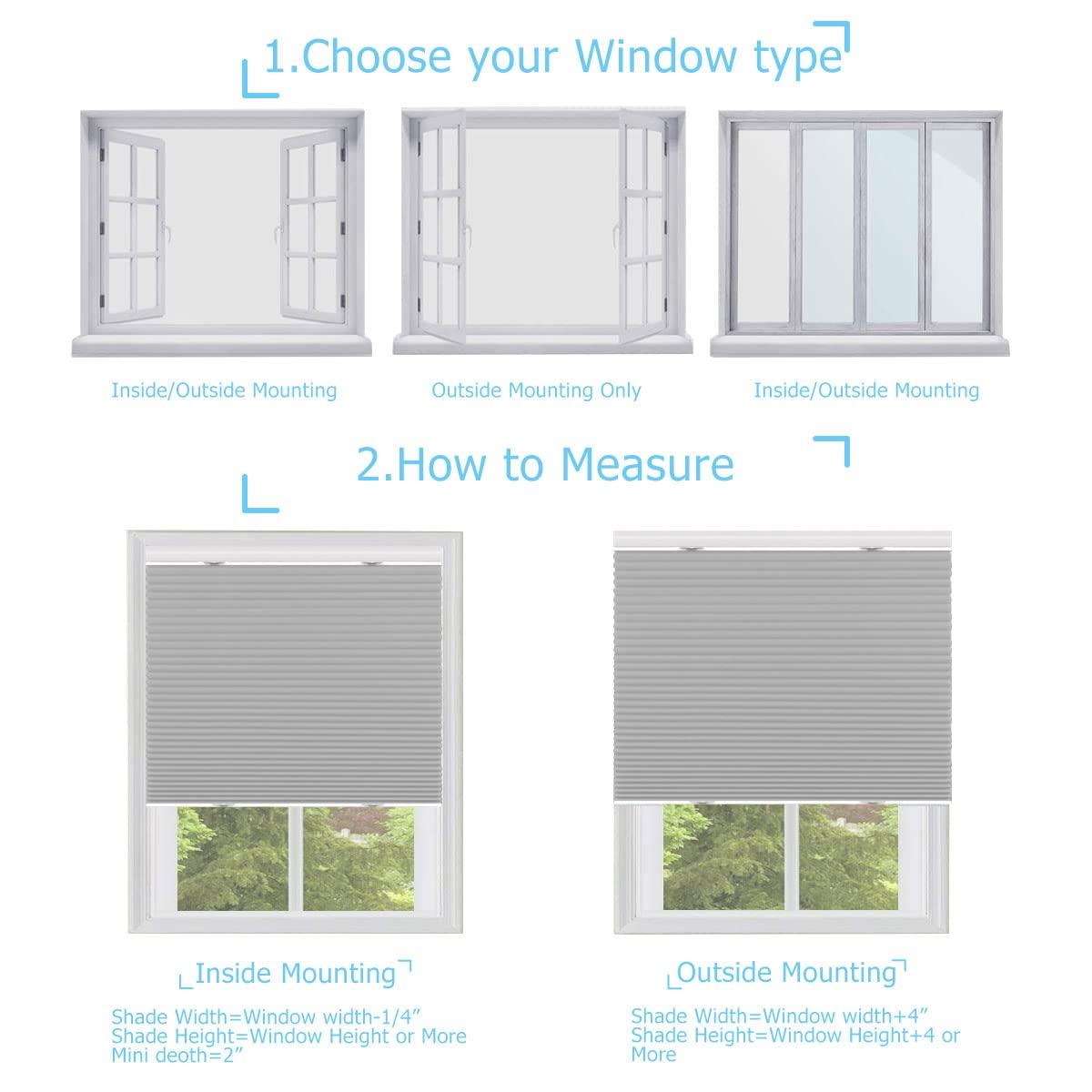 TINFONBLY Blackout Top Down Bottom Up Cellular Shades- Cordless Total Privacy Honeycomb Blinds, Room Darkening Thermal Insulated blinds for window and door, White-Blackout, 33 "W x 64" H