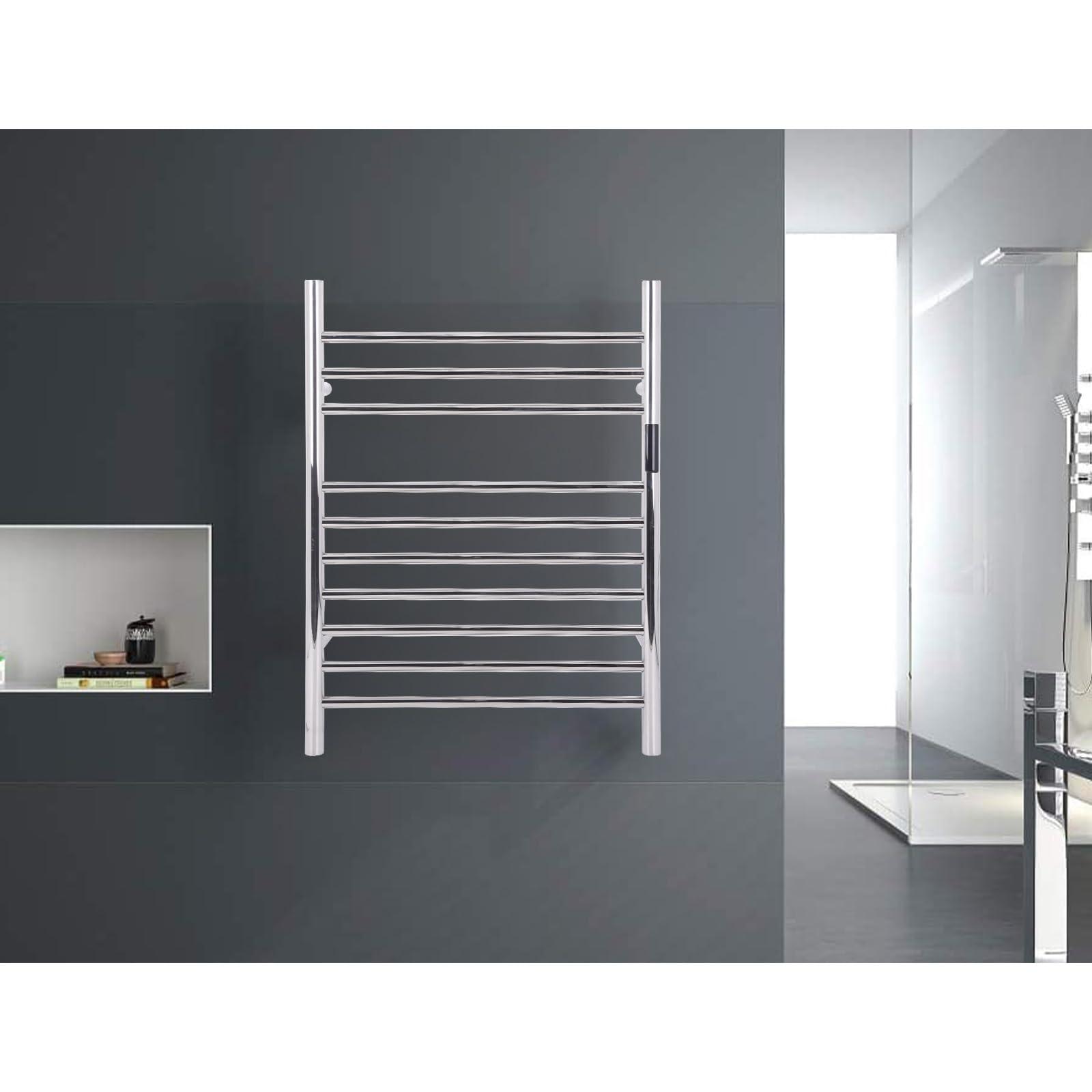 Dawot Dawot 10 Bars Towel Warmer Rack, 23" Electric Wall Mounted Heated Towel Rack with Timer and Temperature Control, Towel Heater Hard Wired/Plug-in Hot Towel Rails for Bathroom, Mirror Polished
