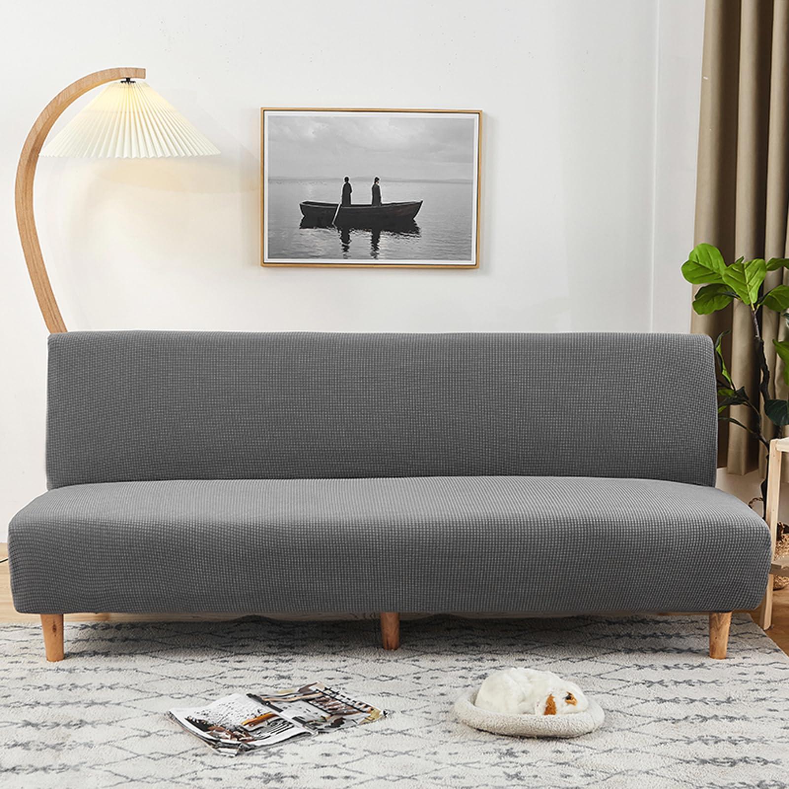 CACXKEP CACXKEP Jacquard Soft Futon Sofa Cover Full Size Futon Slipcovers Rv Couch Covers for Sofa Bed Washable Armless Sofa Bed Cover,Grey
