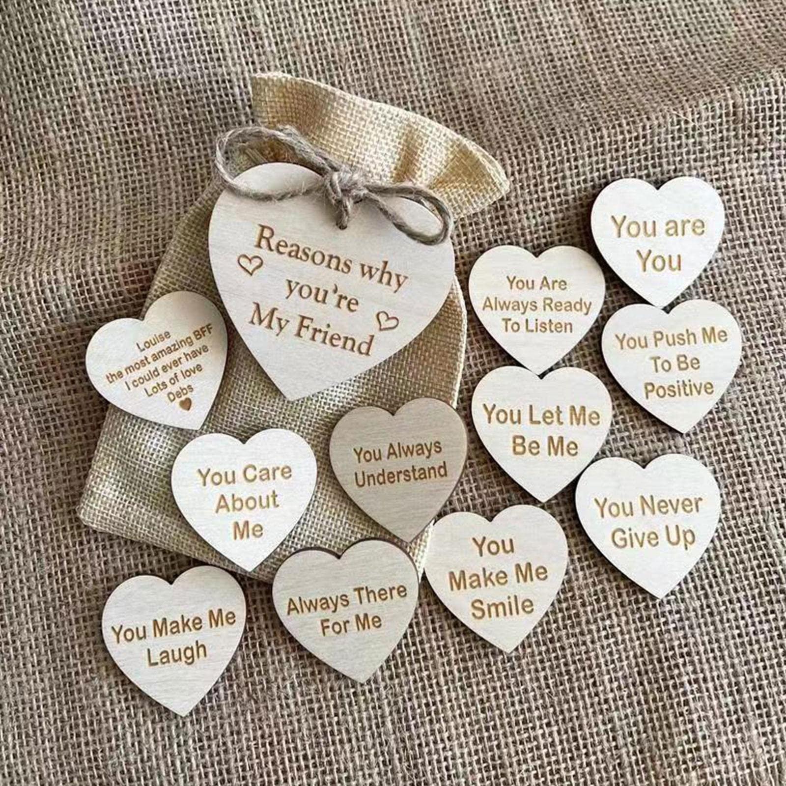 SHOUD SHOUD Unique Friendship Gift,Friendship Wooden Hearts in The Box Reasons Why You are My Friend Personalized Wooden Box and Heart Tokens Set,Christmas Gift(Without Box)