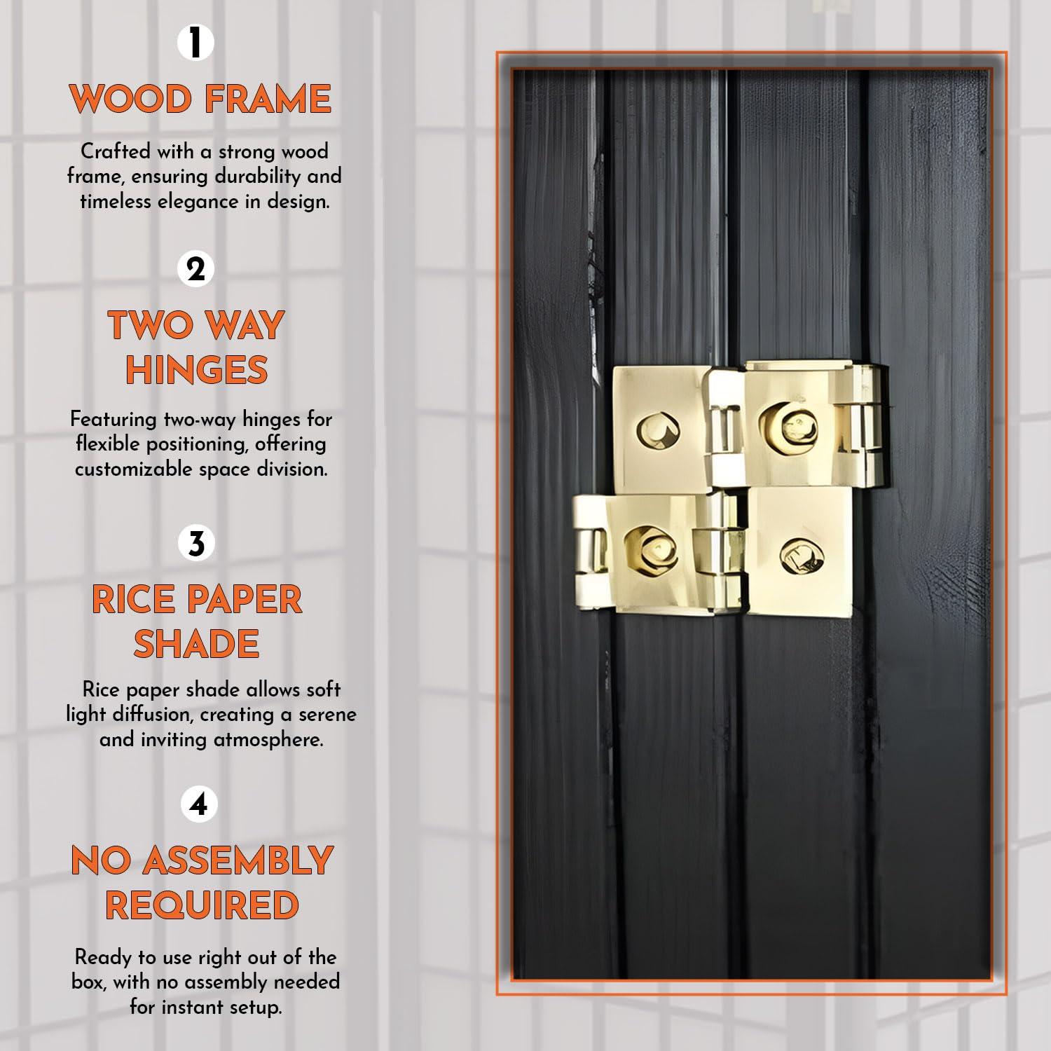 Legacy Decor Legacy Decor 4 Panels Room Divider - Portable & Foldable Freestanding Room Privacy Screen - 6ft Tall Shoji Style Dressing Screen - Temporary Wall Partition for Home, Office & Studio - Black