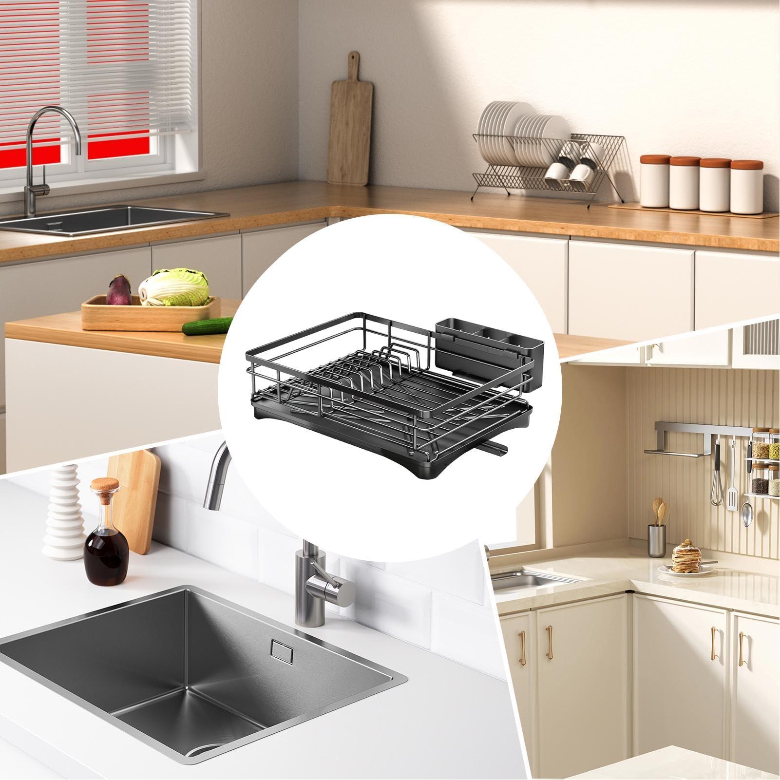 GLANSI Plate Drying Rack - Kitchen Dish Rack | Space Saving Dish Drainer For Kitchen | Stainless Steel Rustproof Dish Rack | Countertop Sink For Dinner Plates And Chopsticks | Kitchen Organizer For Dishes, S