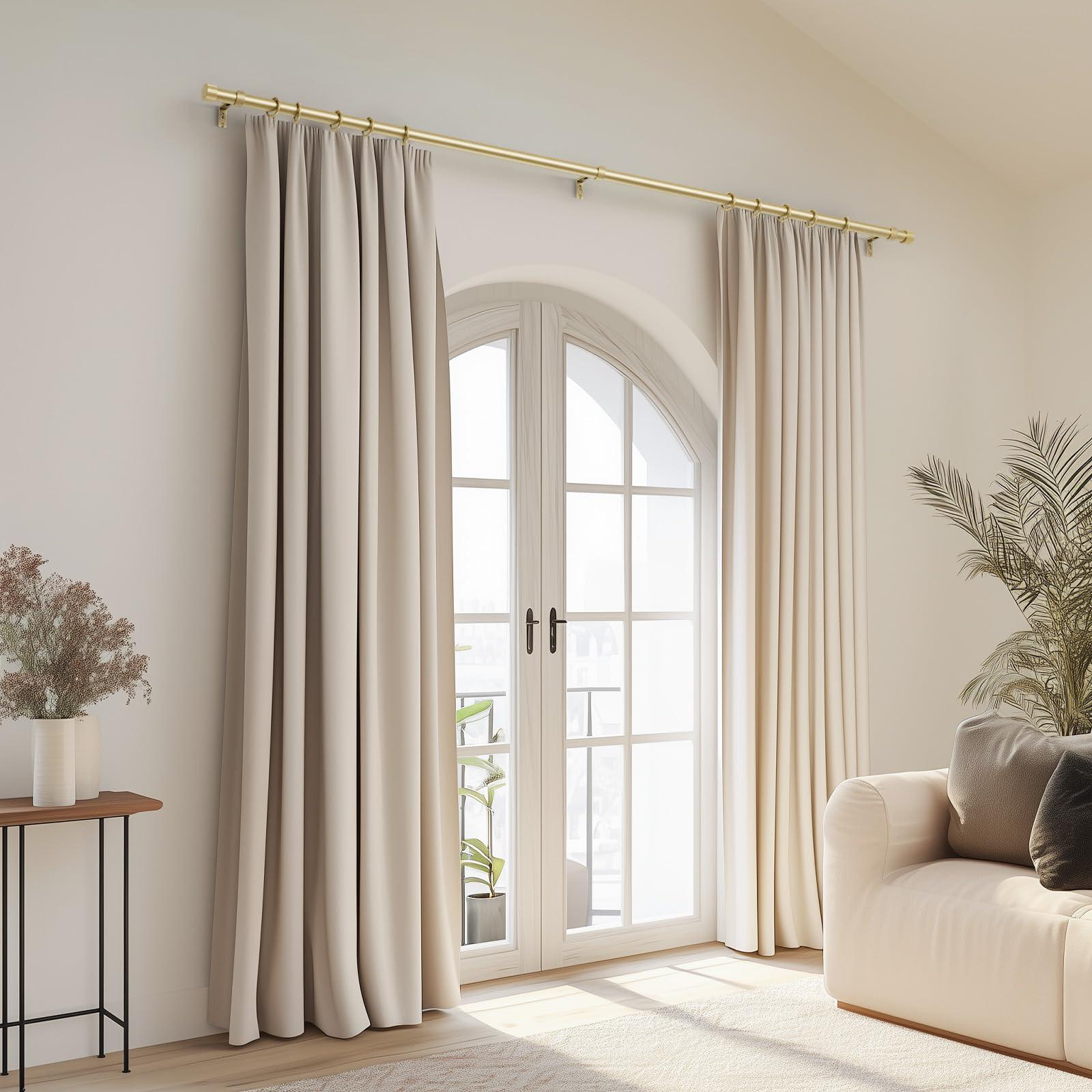 zeerobee Zeerobee Curtain Rods for Windows 32 to 72, 1 Inch Heavy Duty Drapery Rods with Adjustable Length, Outdoor Modern Curtain Pole with Simple End Caps, 32"-72", Brushed Gold