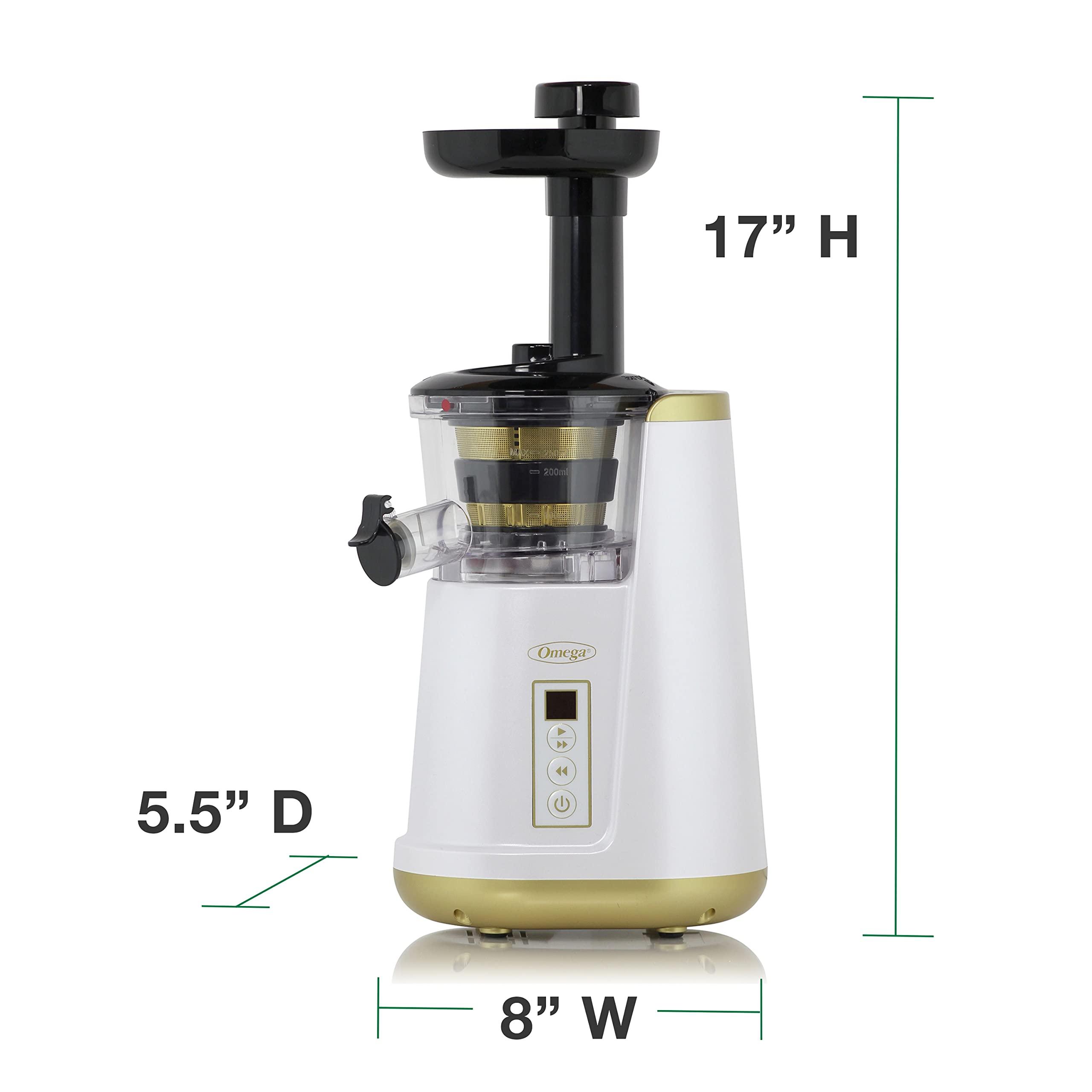 Omega Omega Juicer Cold Press 365 Vertical Slow Masticating Extractor for Fruits and Vegetables, BPA-Free, 65 RPM, 150-Watts, White