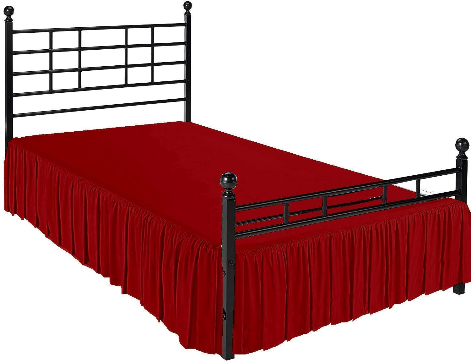 British-Linen Full-XL Bed Skirt 15 Inch Drop Split Corner Ruffle Gathered Style, 100% Microfiber Luxury 1 Piece Bed Skirt Dust Ruffle Full-XL Size 54 x 80 Wrinkle & Fade Resistant - Burgundy Solid.