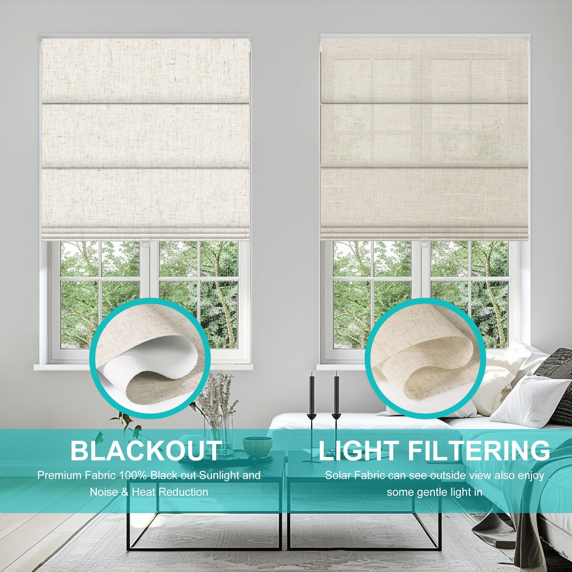 BERISSA BERISSA No Drill Cordless Roman Shades for Window, Blackout Roman Blinds Room Darkening Roll up Blinds Easy Install Linen Roman Window Shades for Inside Mount,34" W x 90" H,Linen Beige