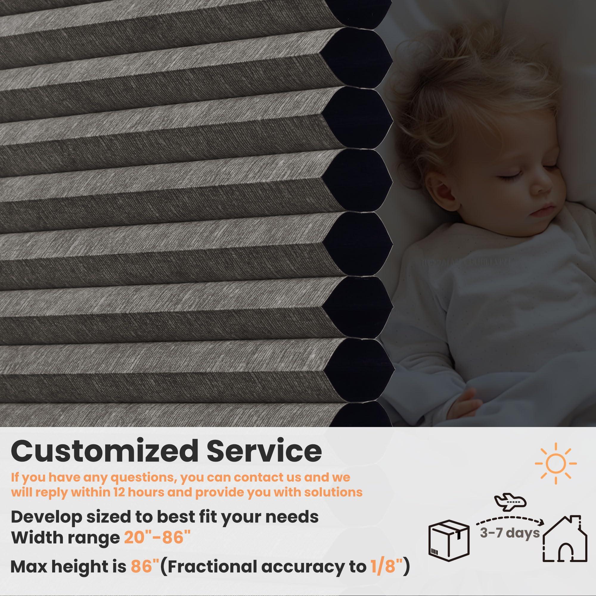 BERISSA BERISSA Blackout Cellular Window Shades Cordless Honeycomb Blinds for Windows, Stripe Jacquard Fabric Cellular Blinds Noise Reduction Thermal Insulated Pull Down Shades for Home(37.5"W x 56"H)Brown