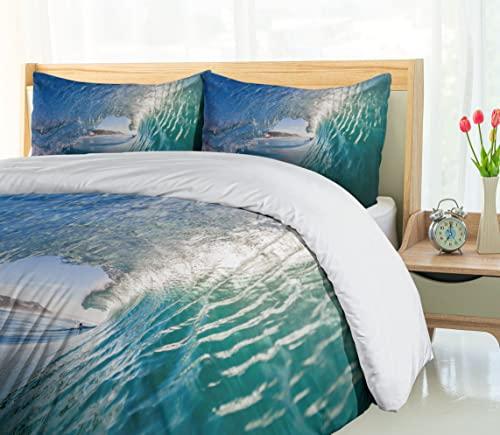 Ambesonne Ambesonne Wave Duvet Cover Set, Inside Hollow Crashing Morning Waves Water Details Energetic Summer Surf Image, Decorative 2 Piece Bedding Set with 1 Pillow Sham, Twin Size, Blue Teal