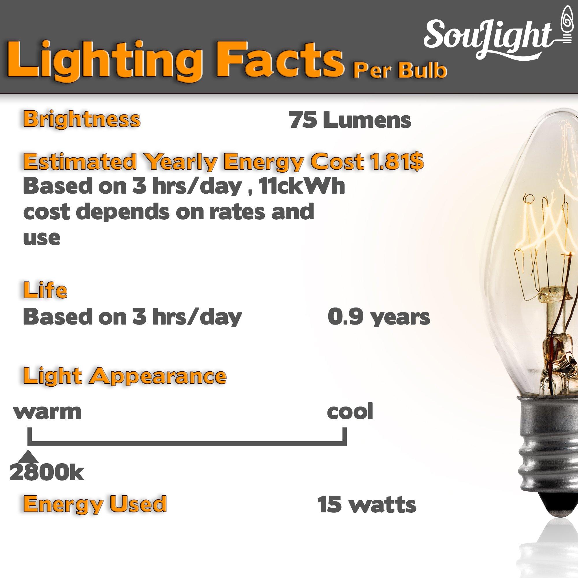 SouLight Salt Rock Lamp Bulb 15 Watt Replacement Bulbs for Himalayan Salt Lamps & Baskets, Chandeliers, Candle & Wax Warmers, Night Lights. E12 Socket, C7, Warm White 8 Pack
