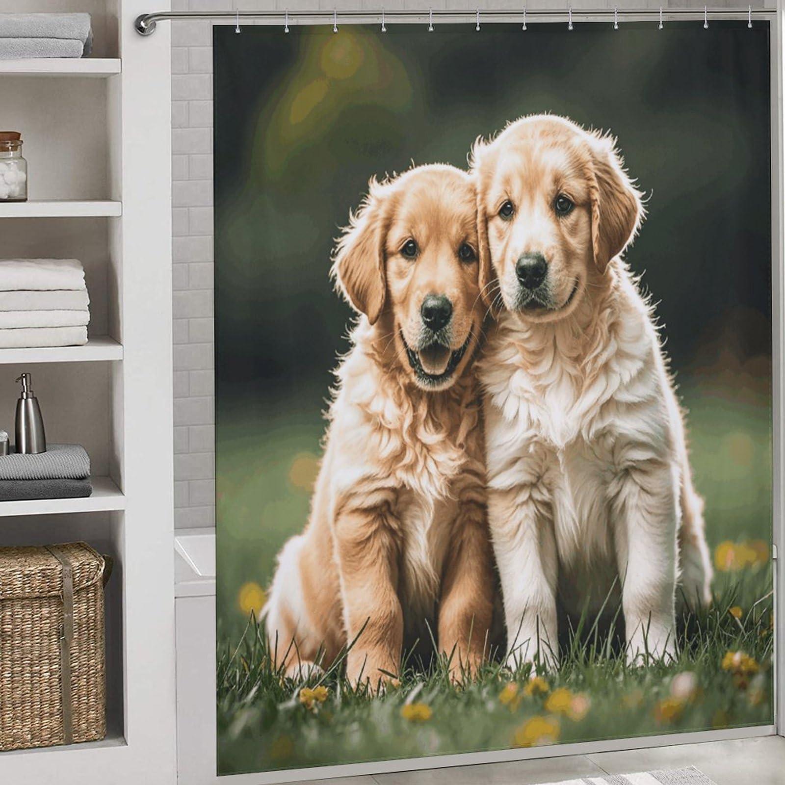 Dwrepo Dwrepo Golden Retriever Dogs Puppies Pets Shower Curtain Washable Lightweight Bath Curtain with 12 Hooks Home Polyester Shower Curtain for Bathroom Bathtub Shower Stall 72 X 72 Inches
