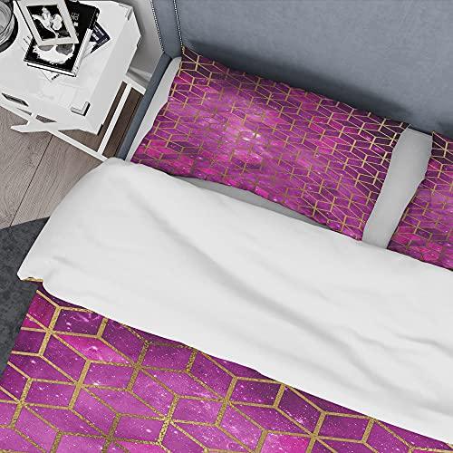 DesignQ DesignQ Yellow Cubes Over Pink Night Sky Modern & Contemporary Duvet Cover Set, 0 Duvet Cover Set King, Geometric Bedding Set of 3 Pieces, All Season Modern & Contemporary Bedding Sets King
