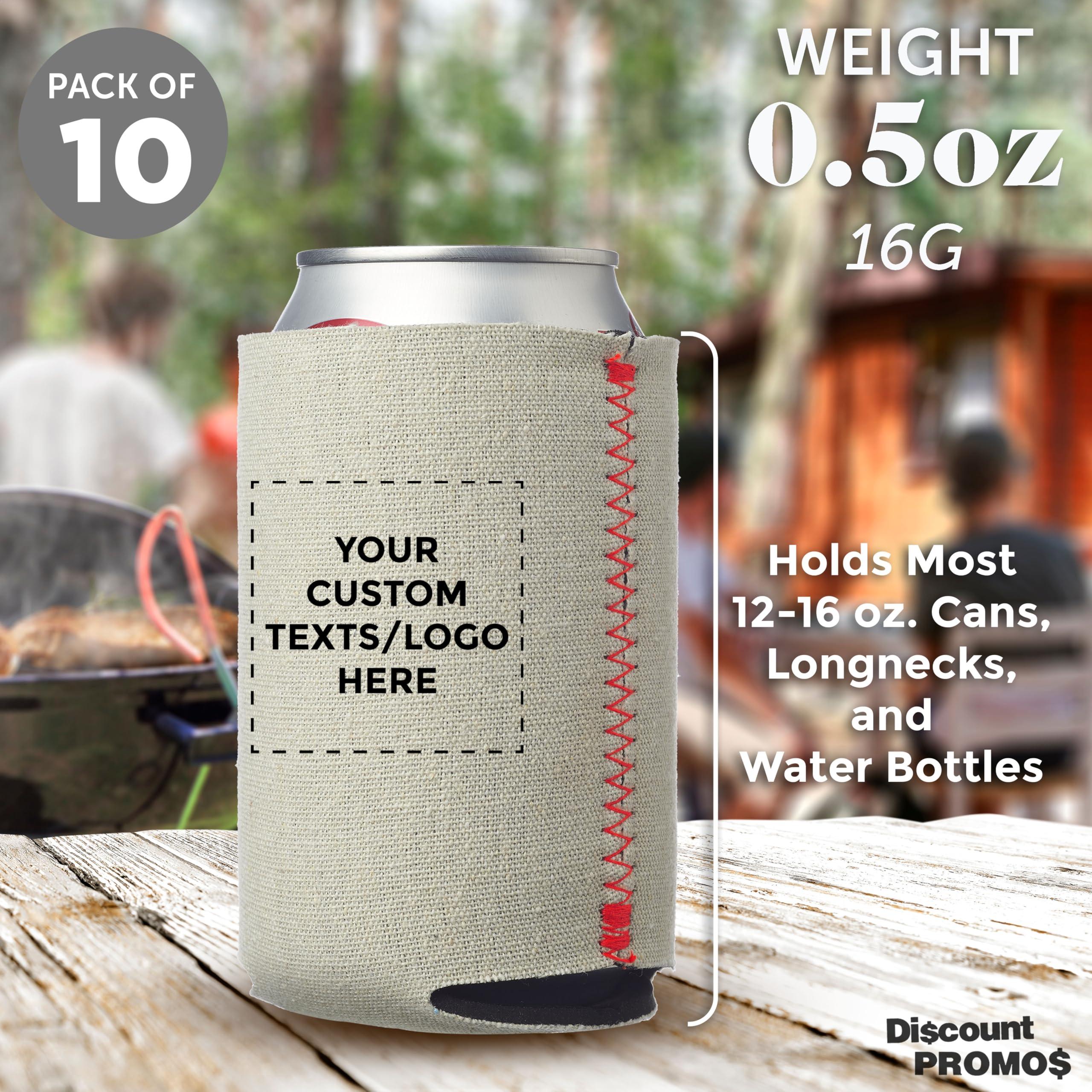 DISCOUNT PROMOS DISCOUNT PROMOS Custom Collapsible Beer Can Coolers 3mm Set of 10, Personalized Bulk Pack - Great for Beer, Soda, Other Beverages - Canvas Red
