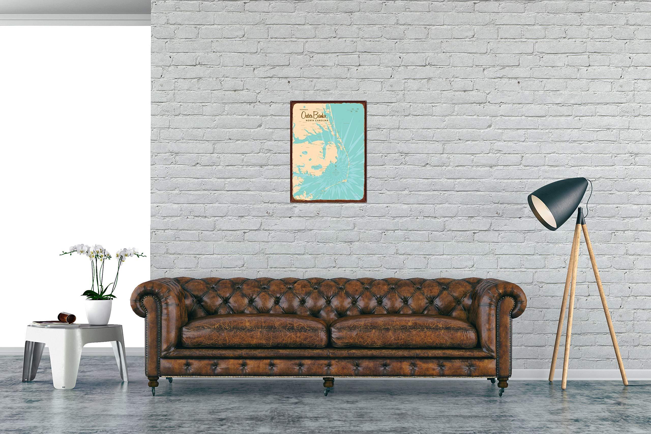 Art of Place Outer Banks North Carolina Map Rustic Metal Art Print from Illustration by Lakebound 17" x 23"