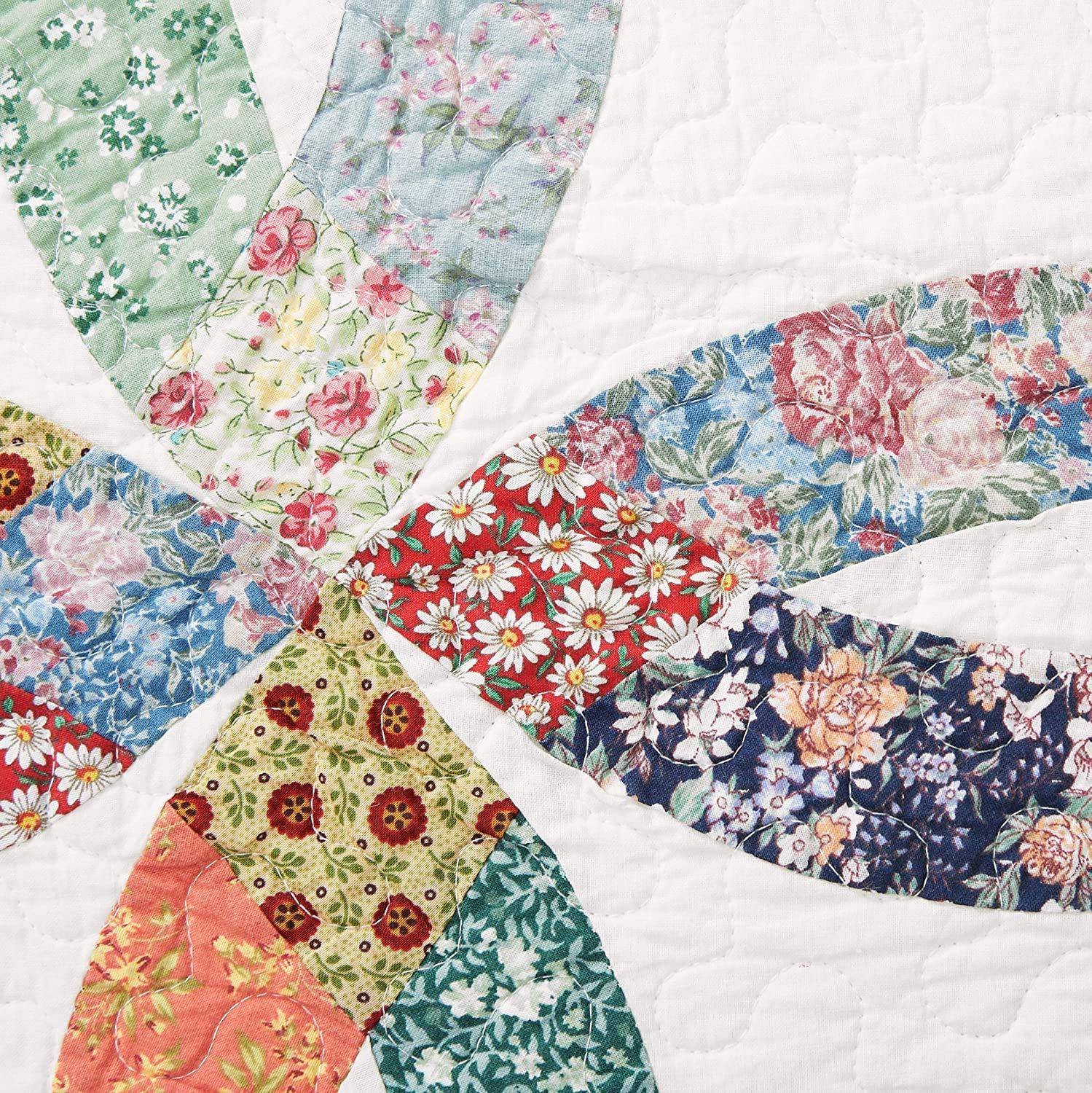 C&F Home C&F Home Heritage Double Wedding Ring Luxury Vintage Patchwork Full/Queen Bed Sham 3 Piece Machine Washable Reversible Quilt Bedding Set Full/Queen 3 Piece Set White