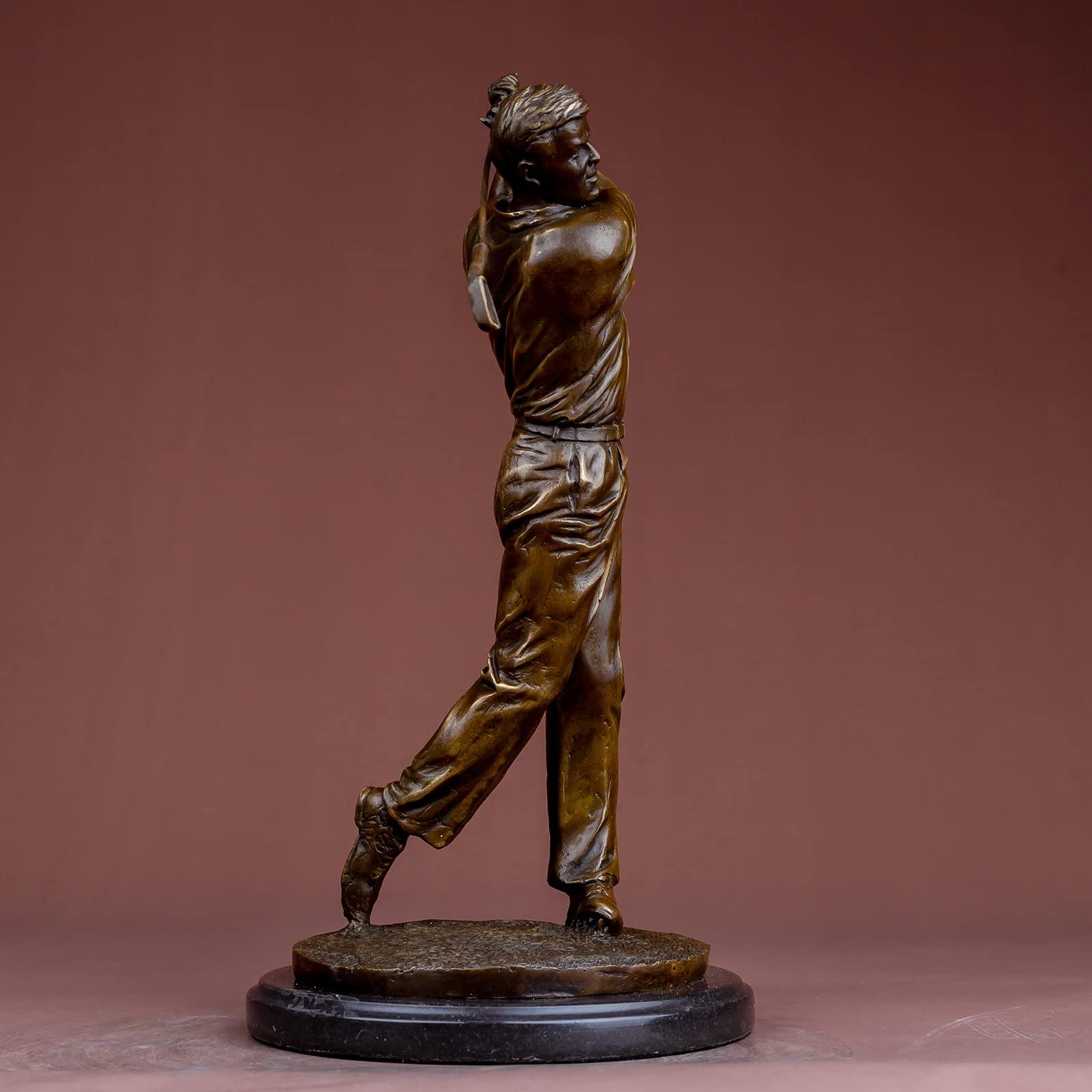 YouFine Bronze Sculpture Statue Golfer Figurines 100% Bronze Statue Handemade Art Collectible