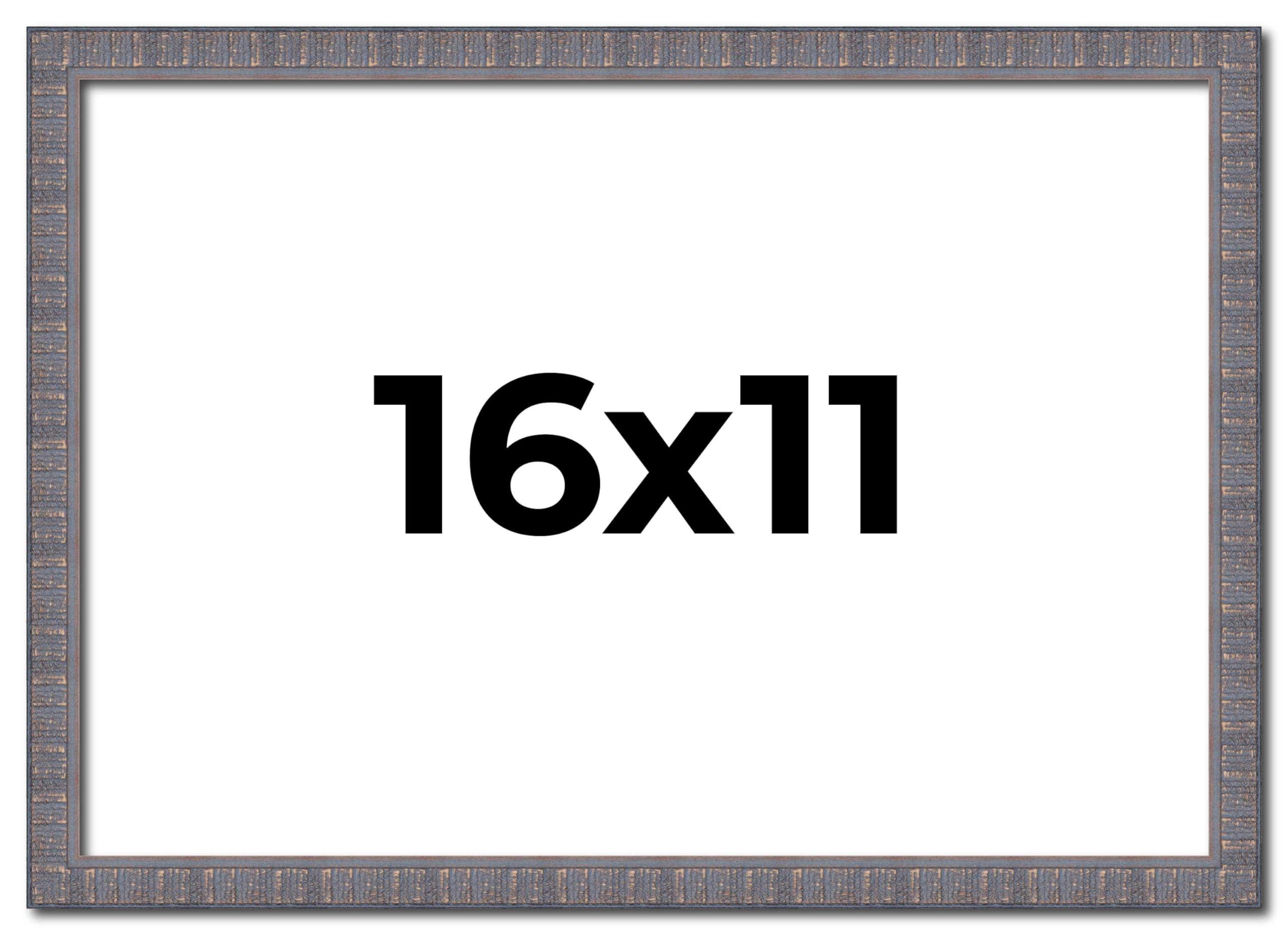 CustomPictureFrames.com 16x11 Frame Blue Kingsley Pewter Solid Wood Picture Frame Width 0.75 Inches |Interior Depth 0.5 Inches | Kingsley Pewter Frame with UV Acrylic, Foam Board Backing & Hanging Hardware